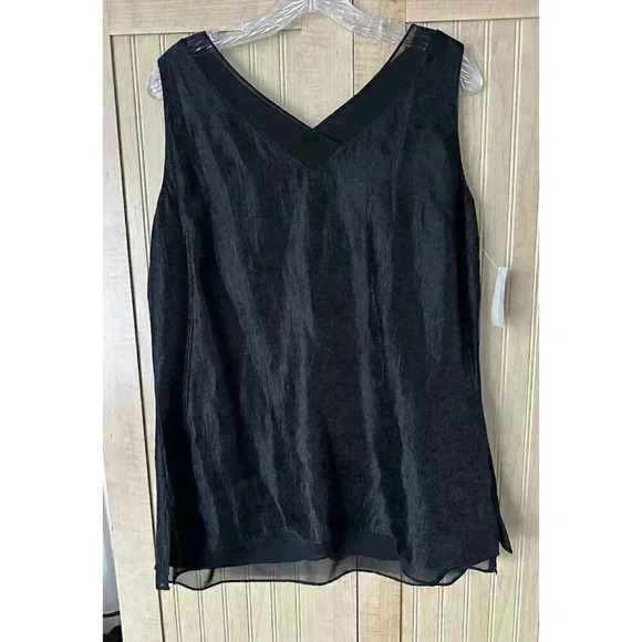 Coldwater Creek Tank Top Womens Black Shimmer Shell V-Neck Sleeveless NWT Large - Picture 1 of 5